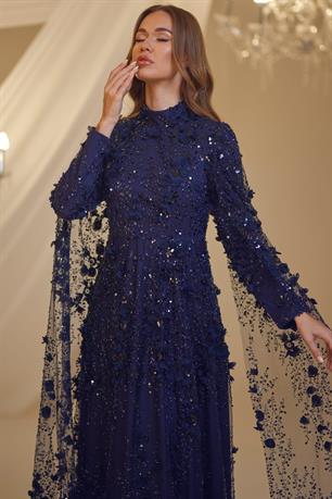 Afife Tesettür Abiye Lacivert