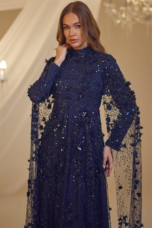 Afife Tesettür Abiye Lacivert