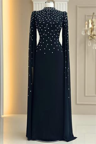 Afra Pelerinli Tesettür Abiye Siyah