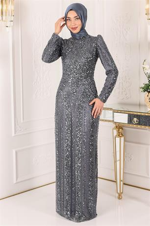 Ahsen Tesettür Abiye Antrasit