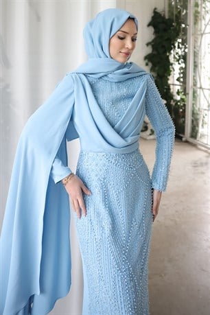 Ahsen Tesettür Abiye Bebe Mavi