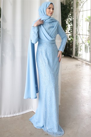 Ahsen Tesettür Abiye Bebe Mavi