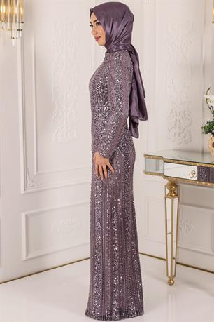 Ahsen Tesettür Abiye Lila