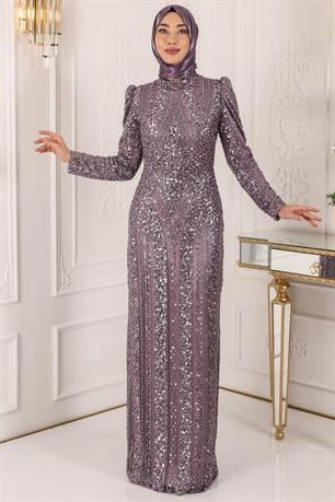 Ahsen Tesettür Abiye Lila