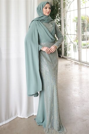 Ahsen Tesettür Abiye Mint