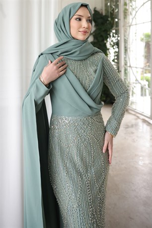 Ahsen Tesettür Abiye Mint