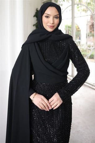Ahsen Tesettür Abiye Siyah