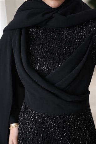 Ahsen Tesettür Abiye Siyah