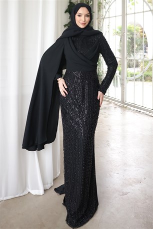 Ahsen Tesettür Abiye Siyah
