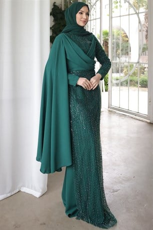 Ahsen Tesettür Abiye Zümrüt