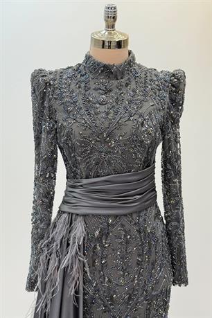 Alessa Tesettür Abiye Antrasit