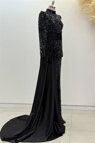 Alessa Tesettür Abiye Siyah Lila