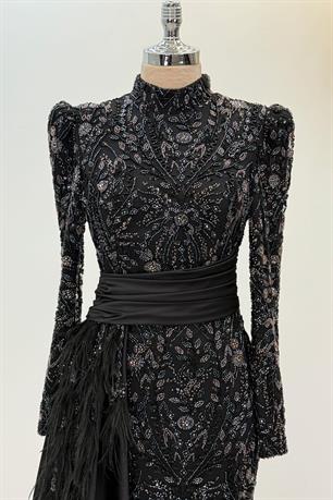 Alessa Tesettür Abiye Siyah Lila