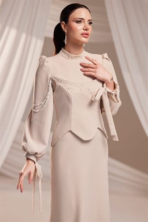 Alin Tesettür Abiye Bej