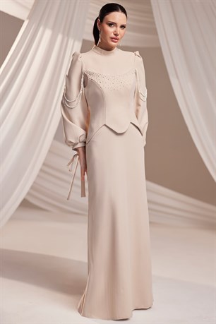 Alin Tesettür Abiye Bej