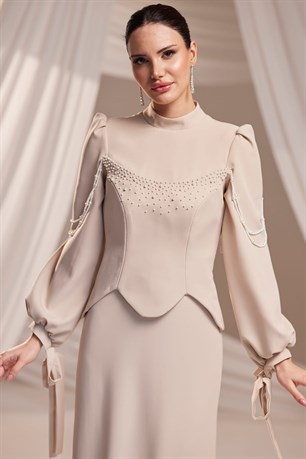 Alin Tesettür Abiye Bej