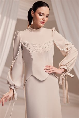 Alin Tesettür Abiye Bej