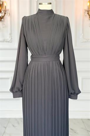 Alina Piliseli Tesettür Abiye Antrasit