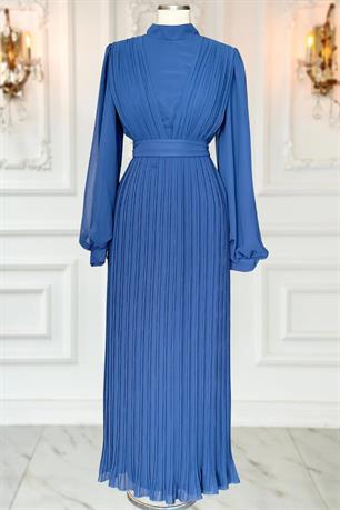 Alina Piliseli Tesettür Abiye İndigo