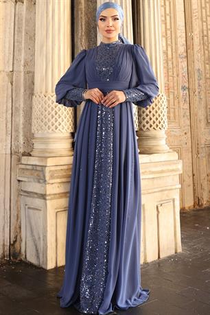 Alya Tesettür Abiye İndigo