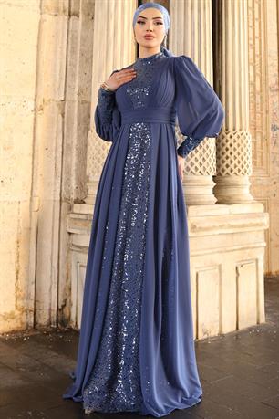 Alya Tesettür Abiye İndigo