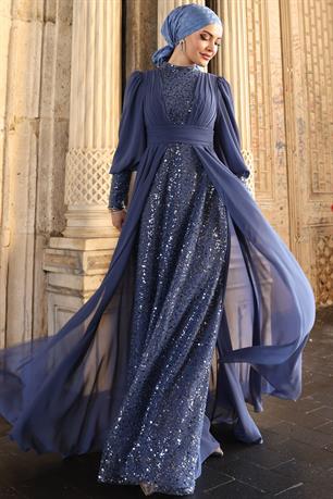 Alya Tesettür Abiye İndigo