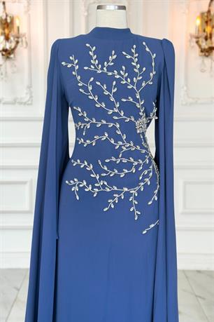 Alya Tesettür Abiye İndigo