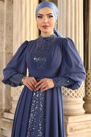 Alya Tesettür Abiye İndigo