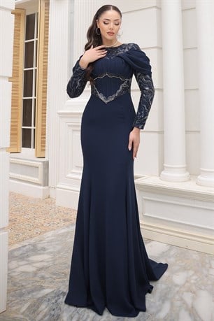 Angel Tesettür Abiye Lacivert