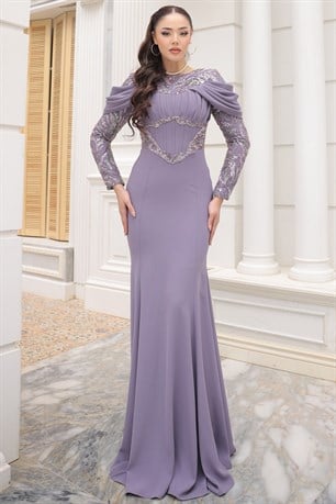 Angel Tesettür Abiye Lila