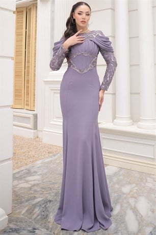 Angel Tesettür Abiye Lila