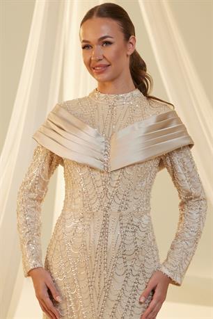 Anka Tesettür Abiye Krem