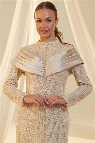 Anka Tesettür Abiye Krem