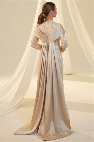 Anka Tesettür Abiye Krem