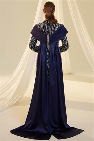 Anka Tesettür Abiye Lacivert Gümüş