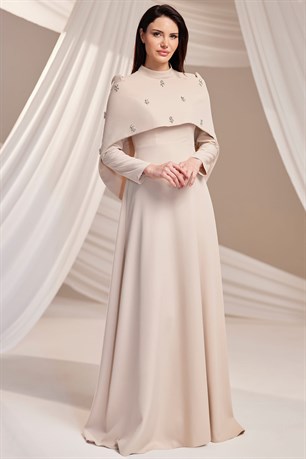 Aria Tesettür Abiye Bej