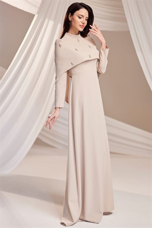 Aria Tesettür Abiye Bej