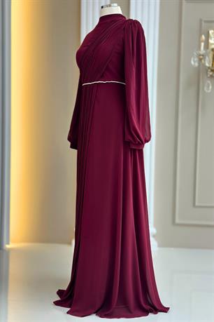 Arin Tesettür Abiye Bordo
