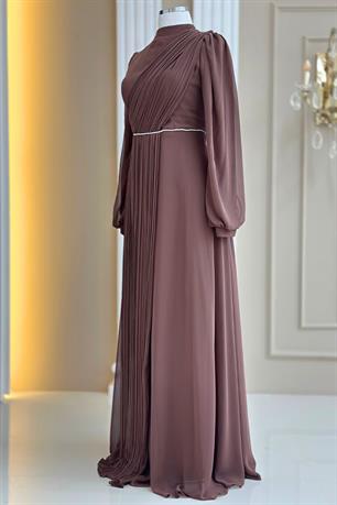 Arin Tesettür Abiye Kahverengi