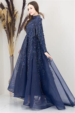 Asel Tesettür Abiye Lacivert