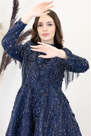 Asel Tesettür Abiye Lacivert