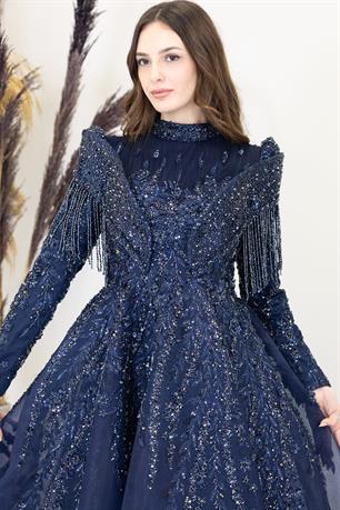 Asel Tesettür Abiye Lacivert