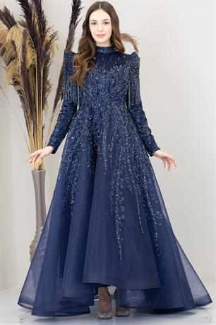 Asel Tesettür Abiye Lacivert