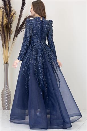 Asel Tesettür Abiye Lacivert