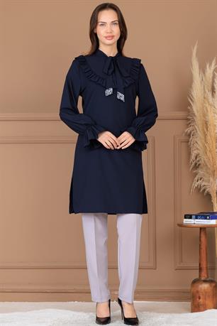 Asel Tunik Pantolon İkili Tesettür Takım Lacivert