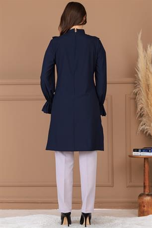 Asel Tunik Pantolon İkili Tesettür Takım Lacivert