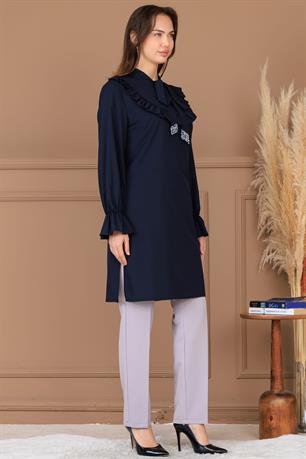 Asel Tunik Pantolon İkili Tesettür Takım Lacivert