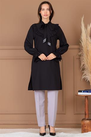 Asel Tunik Pantolon İkili Tesettür Takım Siyah
