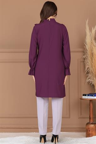 Asel Tunik Pantolon İkili Tesettür Takım Mürdüm