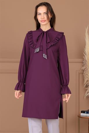 Asel Tunik Pantolon İkili Tesettür Takım Mürdüm